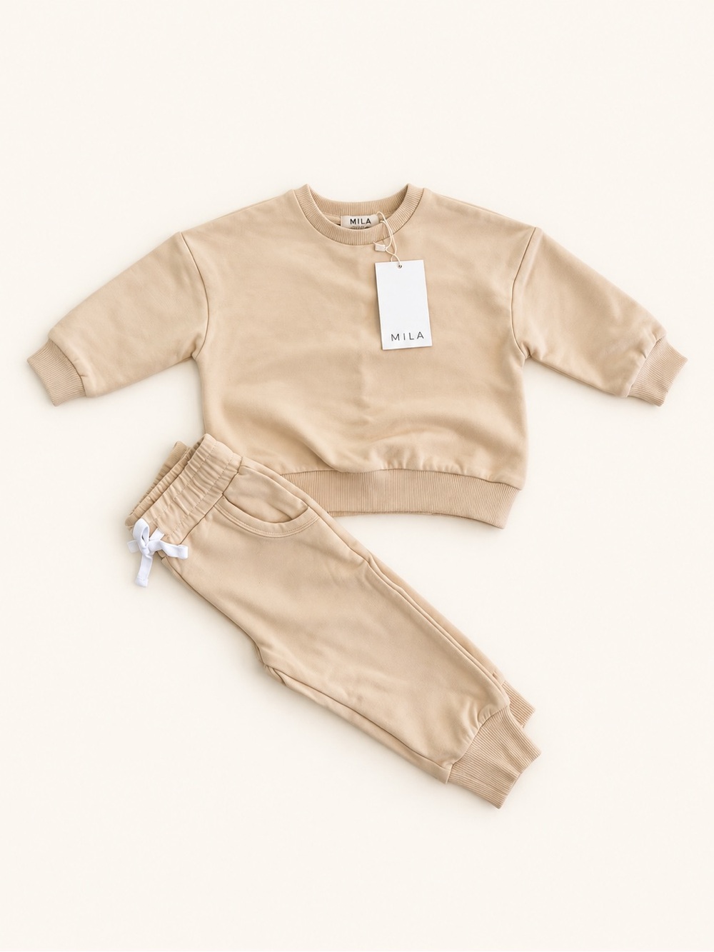 Mila organic Beige Kids Sweatshirt & Joggers Set